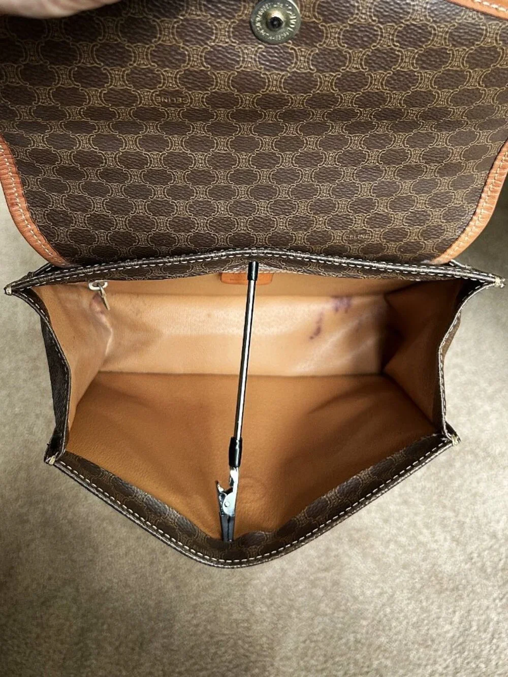 CELINE Macadam Two Way Satchel, Shoulder Bag, Brown